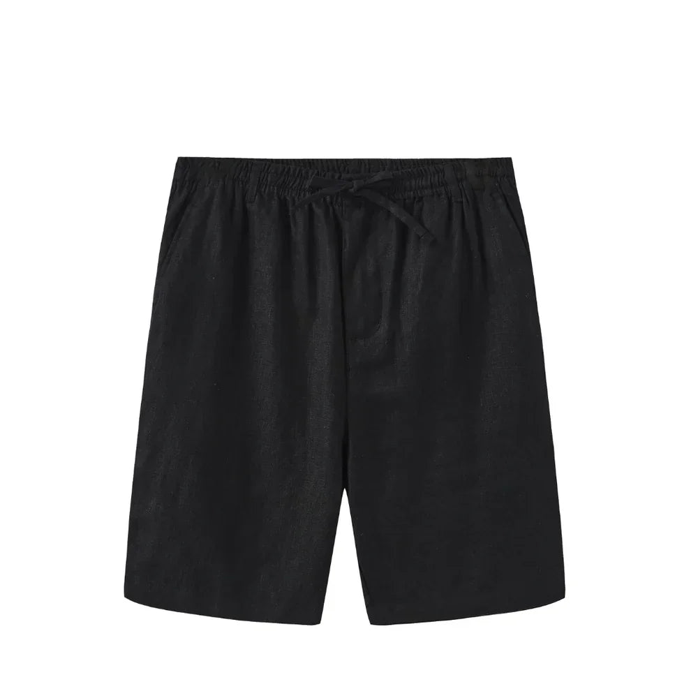 Bermuda Linho Masculina Romenzi RZ495 em tecido de linho leve e sofisticado, caimento moderno, ideal para estilo casual e eventos à beira-mar.