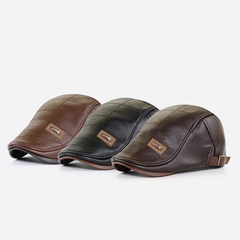 Boina Masculina de Couro Romenzi Vintage RZ268 em couro premium, design clássico italiano, ajuste ergonômico e versatilidade para looks casuais e formais.