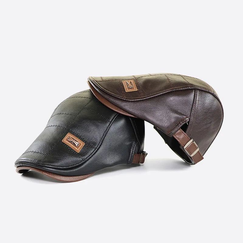 Boina Masculina de Couro Romenzi Vintage RZ268 em couro premium, design clássico italiano, ajuste ergonômico e versatilidade para looks casuais e formais.