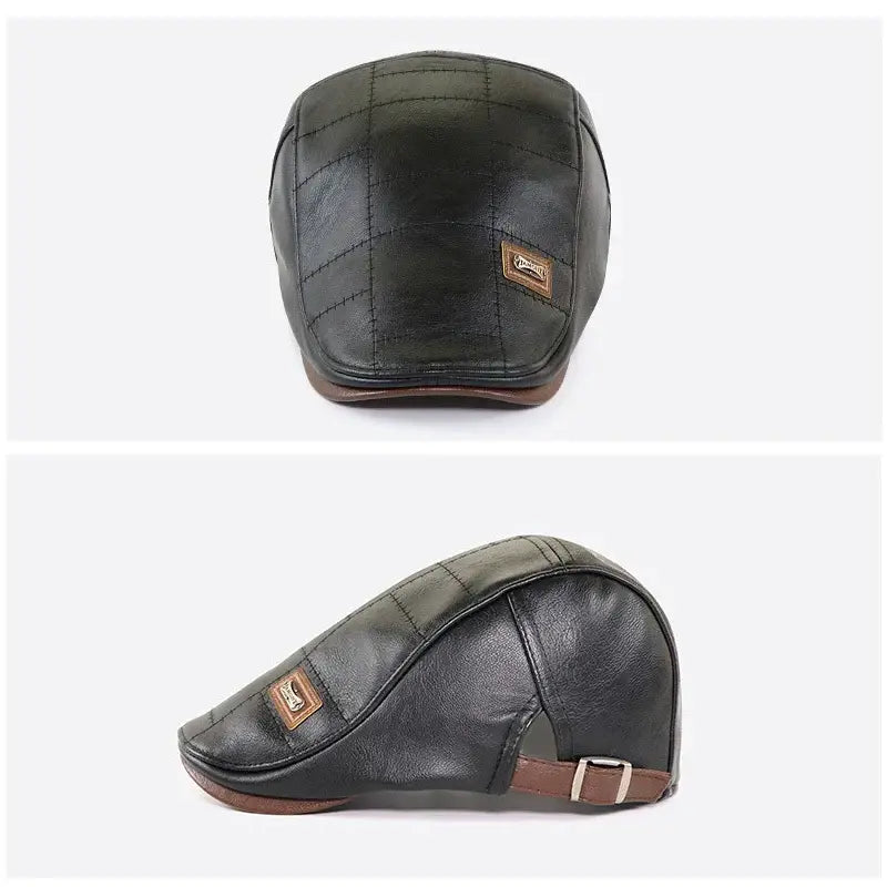 Boina Masculina de Couro Romenzi Vintage RZ268 em couro premium, design clássico italiano, ajuste ergonômico e versatilidade para looks casuais e formais.