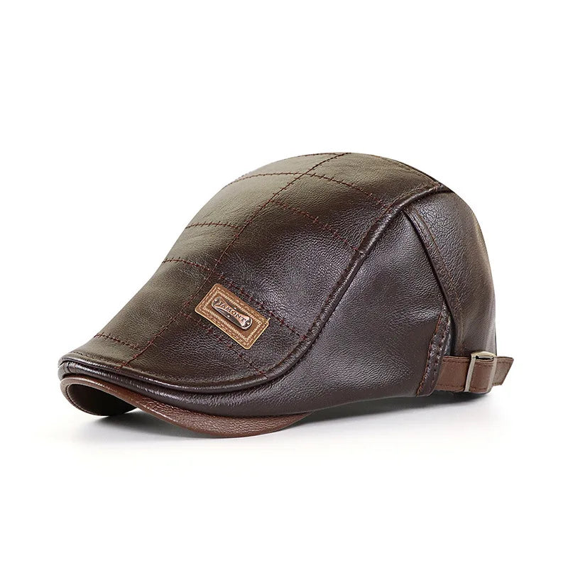 Boina Masculina de Couro Romenzi Vintage RZ268 em couro premium, design clássico italiano, ajuste ergonômico e versatilidade para looks casuais e formais.