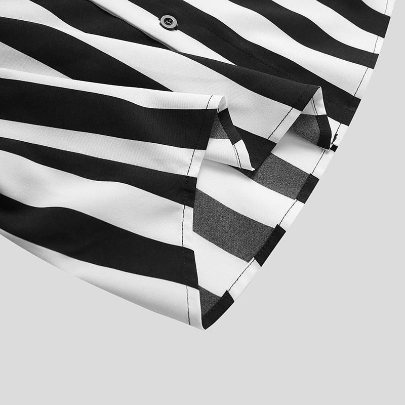 Camisa Manga Curta com Gola Padre Listrada Romenzi RZ572 em tecido leve, com caimento impecável, estilo moderno e elegância para diferentes ocasiões.