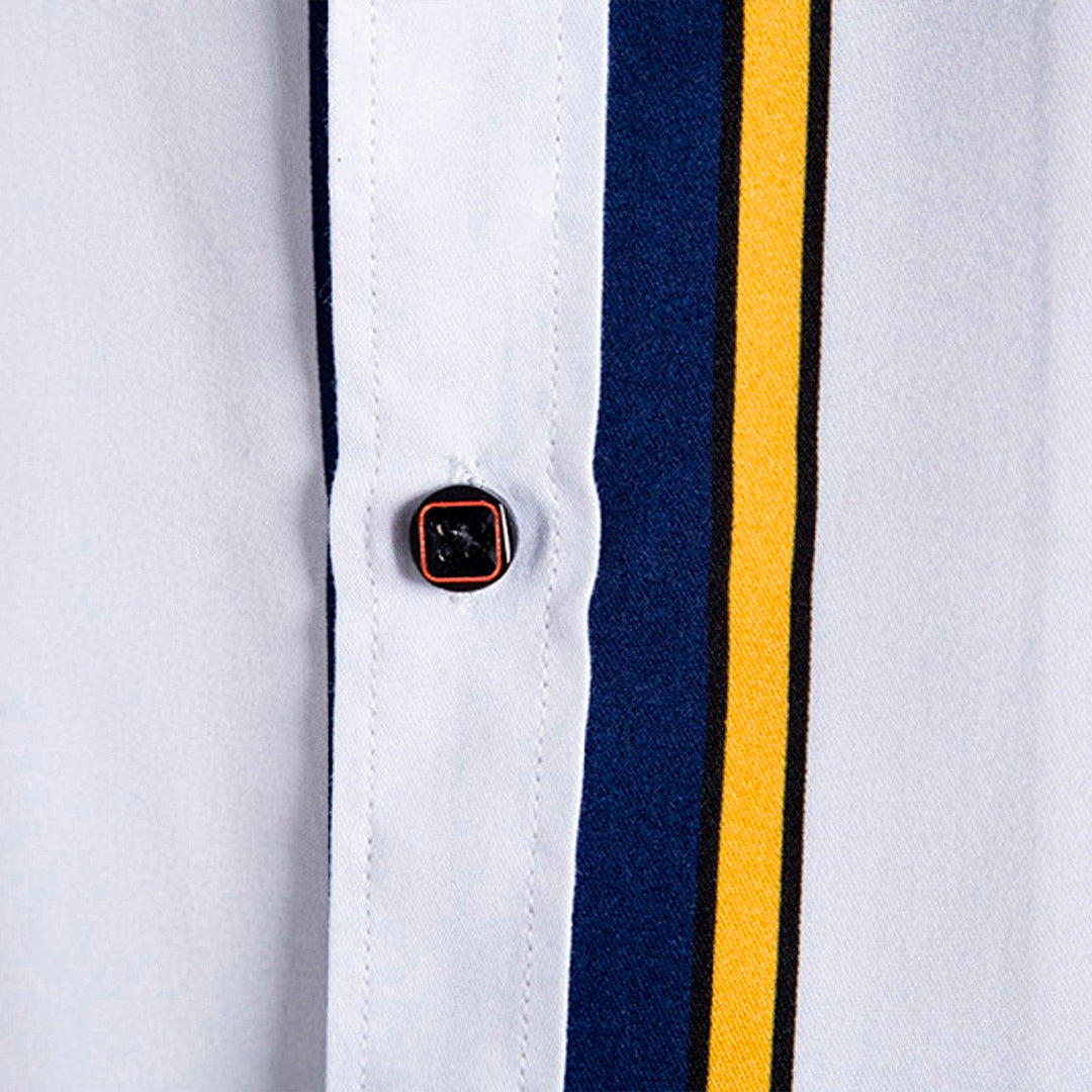 Camisa Manga Curta Listrada Romenzi Navy RZ600 feita em tecido leve e respirável, com design moderno e caimento impecável que transmite sofisticação.
