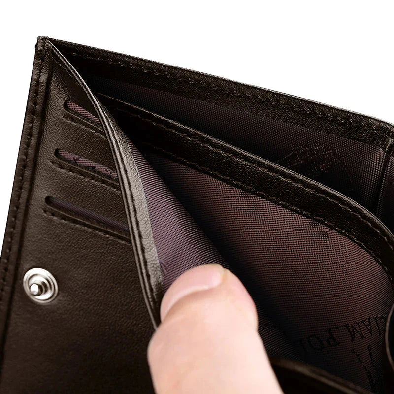 Carteira Masculina Couro Neil Romenzi RZ490 em couro PU, design compacto, sofisticado e ideal para o homem moderno que valoriza praticidade.
