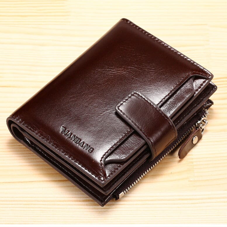 Carteira Masculina de Couro Romenzi RZ478 com zíper, porta-cartões, compartimentos internos e acabamento sofisticado em couro legítimo.