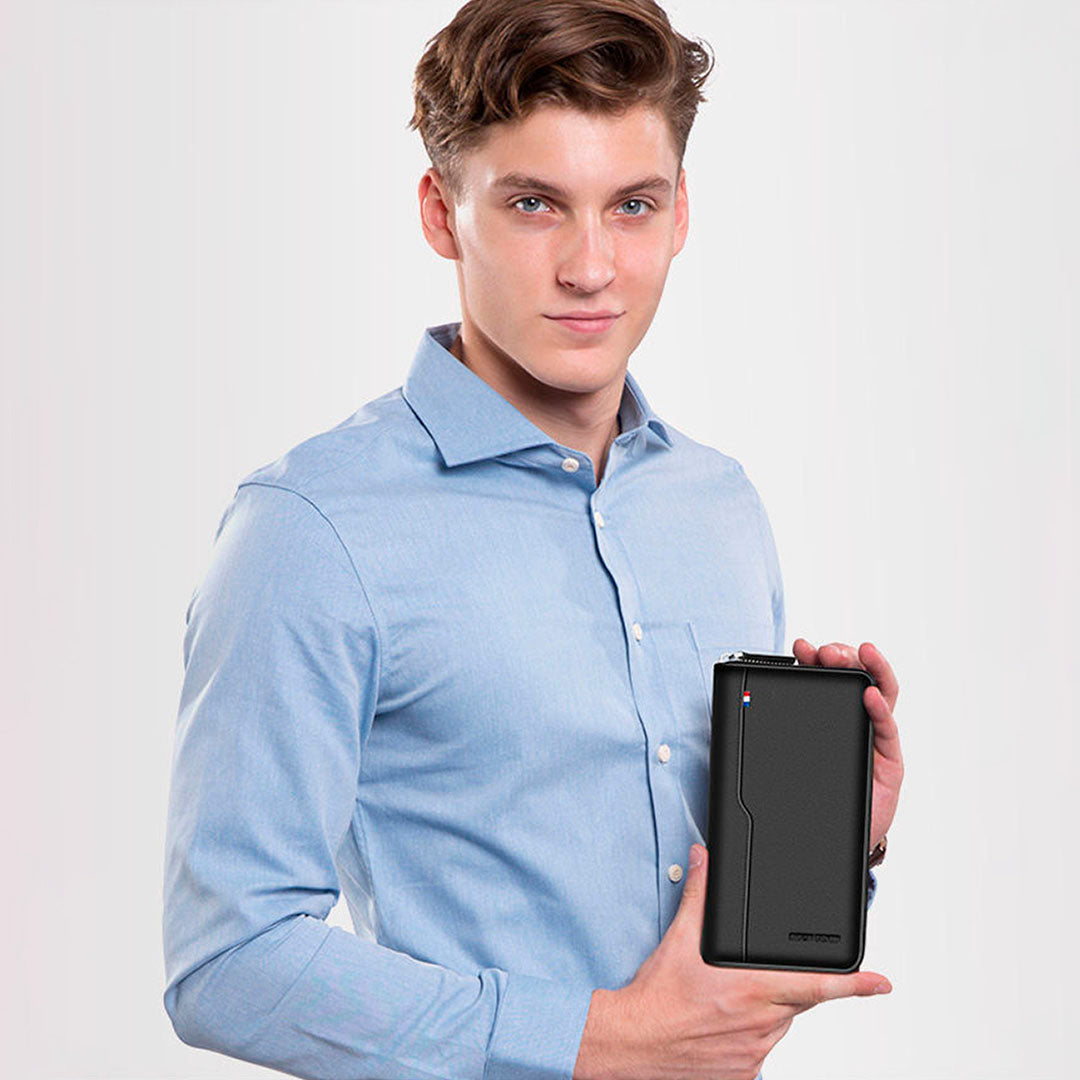 Carteira Masculina Safepocket Romenzi RZ488 com RFID, couro legítimo e design porta-passaporte para cartões, CNH e documentos essenciais.
