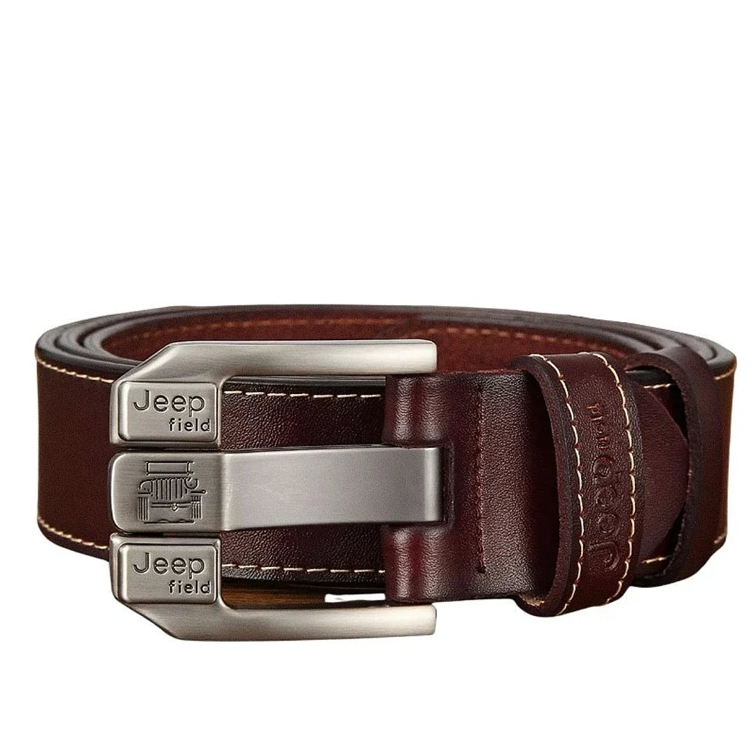Cinto Masculino de Couro Romenzi Jeep RZ473 feito com couro legítimo, design elegante e fivela metálica para looks sociais ou ocasiões especiais.