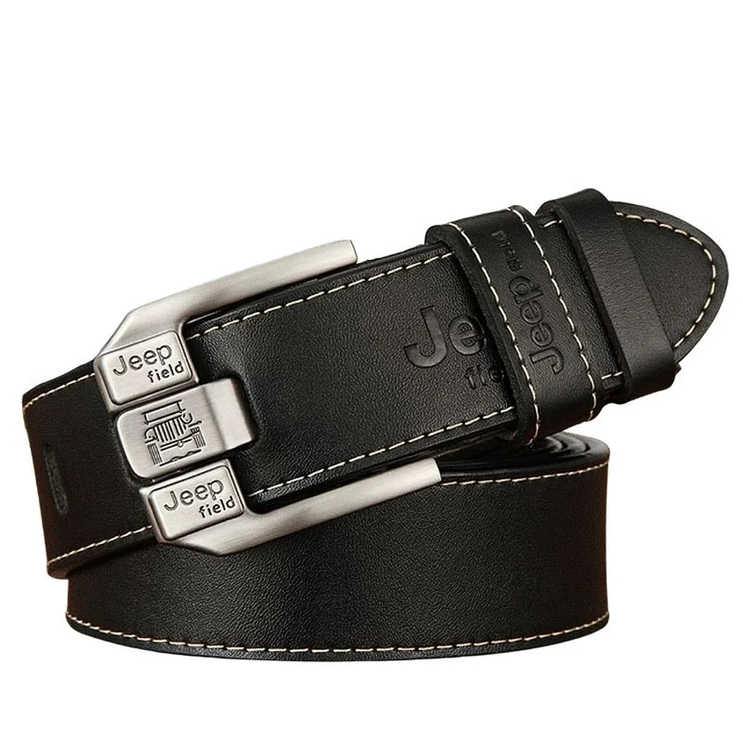 Cinto Masculino de Couro Romenzi Jeep RZ473 feito com couro legítimo, design elegante e fivela metálica para looks sociais ou ocasiões especiais.