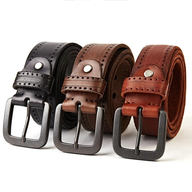Cinto Masculino de Couro Romenzi Vintage Royal RZ468 com fivela metálica robusta, design clássico e acabamento elegante para visuais refinados