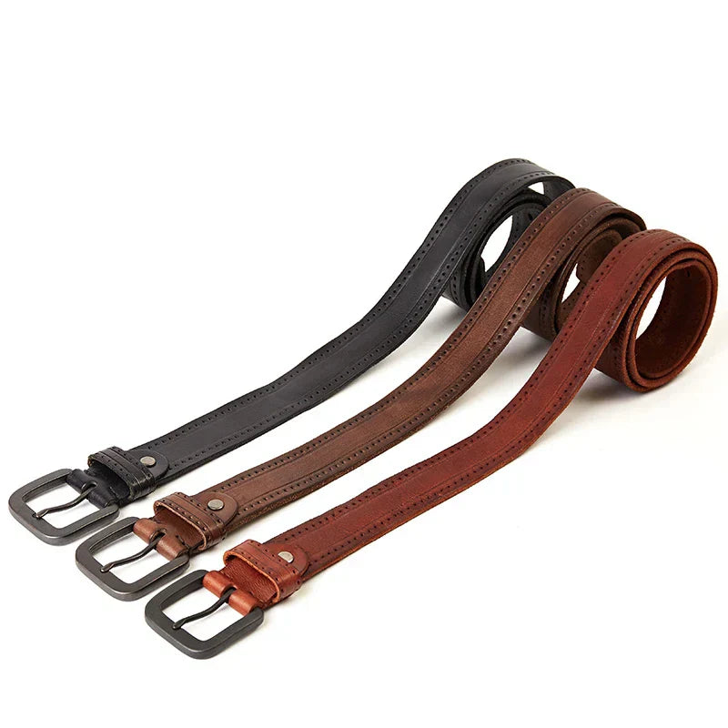 Cinto Masculino de Couro Romenzi Vintage Royal RZ468 com fivela metálica robusta, design clássico e acabamento elegante para visuais refinados