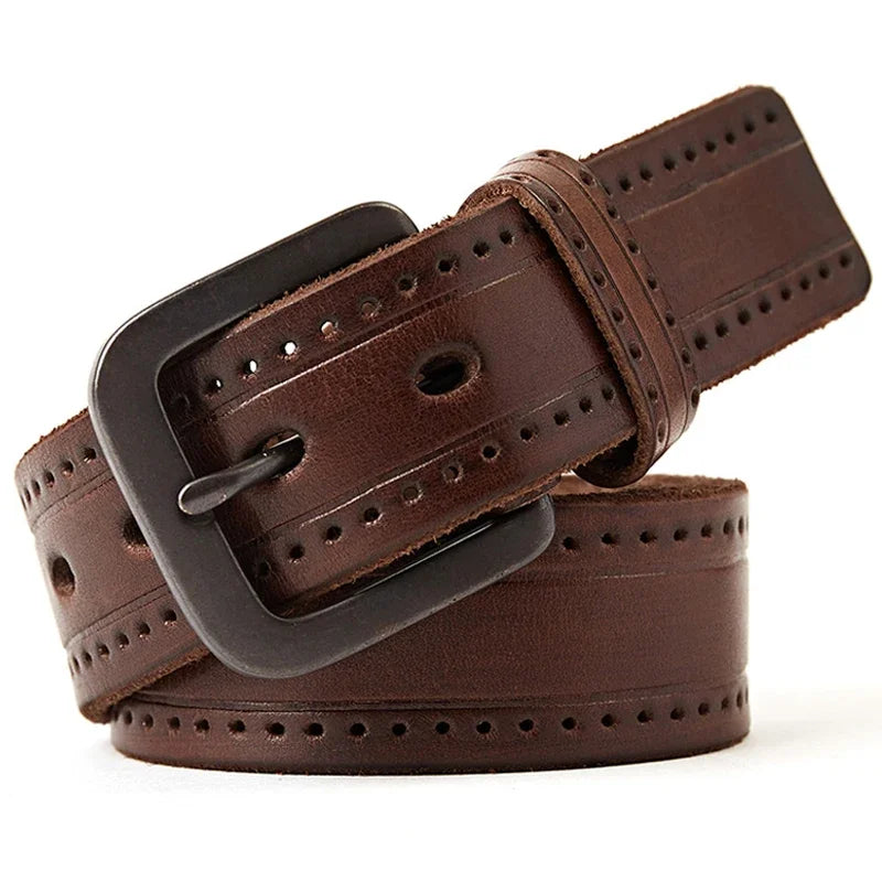 Cinto Masculino de Couro Romenzi Vintage Royal RZ468 com fivela metálica robusta, design clássico e acabamento elegante para visuais refinados