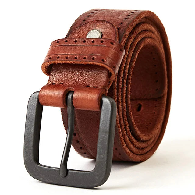 Cinto Masculino de Couro Romenzi Vintage Royal RZ468 com fivela metálica robusta, design clássico e acabamento elegante para visuais refinados