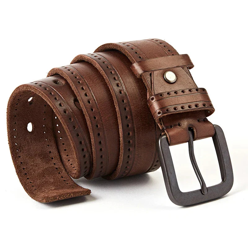 Cinto Masculino de Couro Romenzi Vintage Royal RZ468 com fivela metálica robusta, design clássico e acabamento elegante para visuais refinados