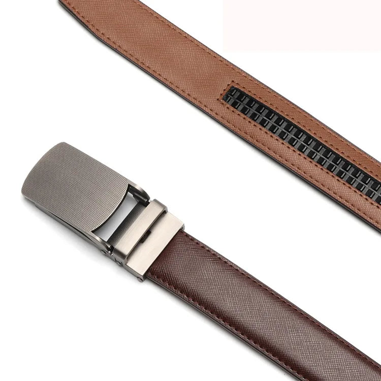 Cinto Masculino Romenzi RZ343 com fivela automática metálica, feito em couro PU nas cores preto e marrom. Estilo, praticidade e elegância.