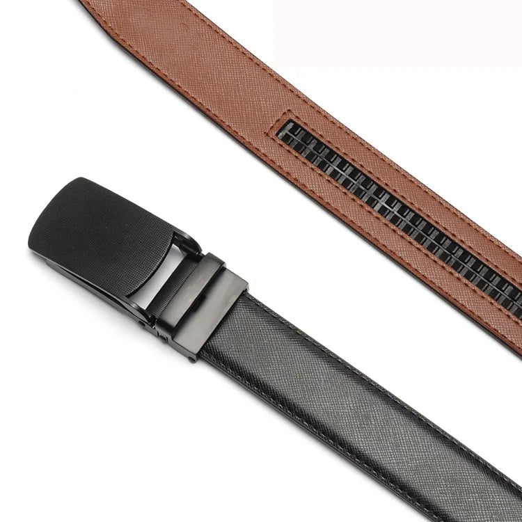 Cinto Masculino Romenzi RZ343 com fivela automática metálica, feito em couro PU nas cores preto e marrom. Estilo, praticidade e elegância.