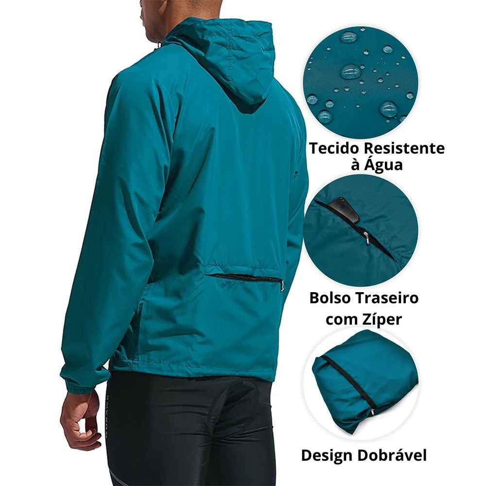 Jaqueta Corta Vento Masculina Aero Romenzi RZ236, impermeável e refletiva, design moderno e proteção climática.