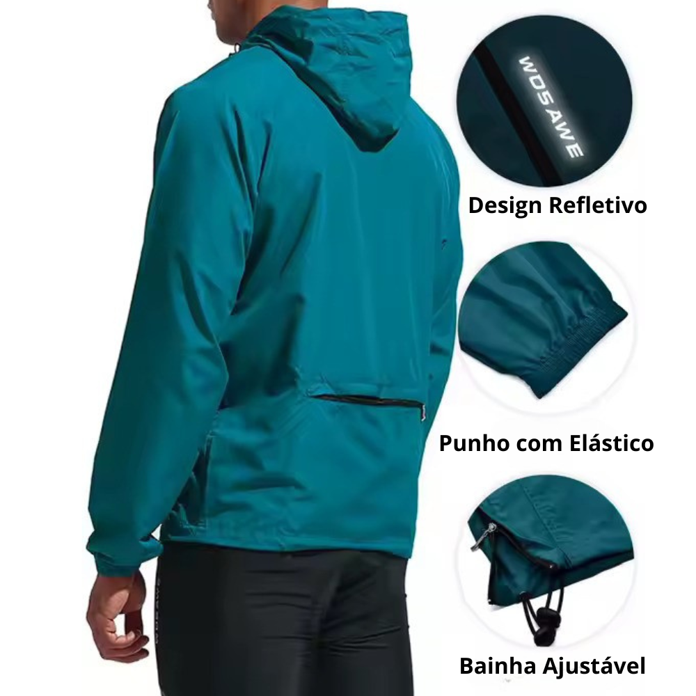 Jaqueta Corta Vento Masculina Aero Romenzi RZ236, impermeável e refletiva, design moderno e proteção climática.