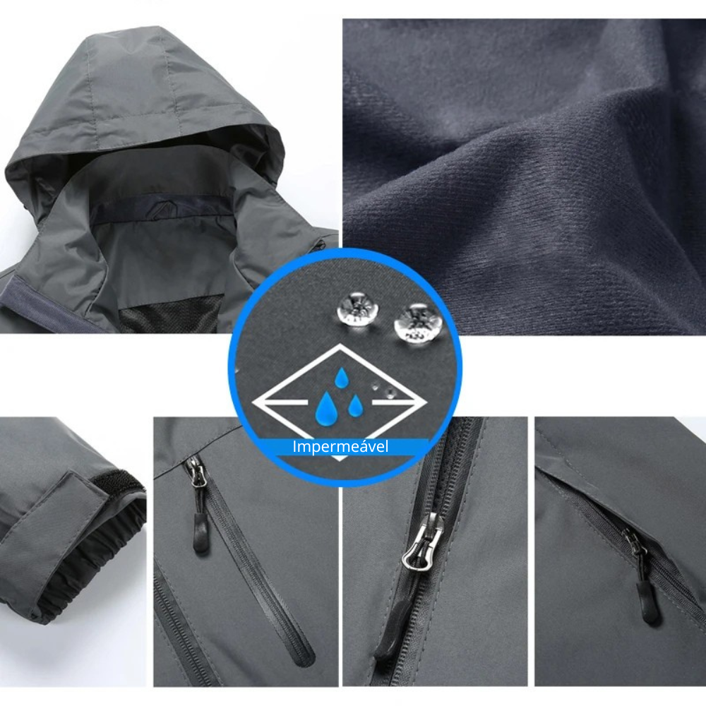 Jaqueta Corta Vento Masculina Romenzi Pulse RZ231 em cinza claro, design moderno e proteção contra chuva e vento.
