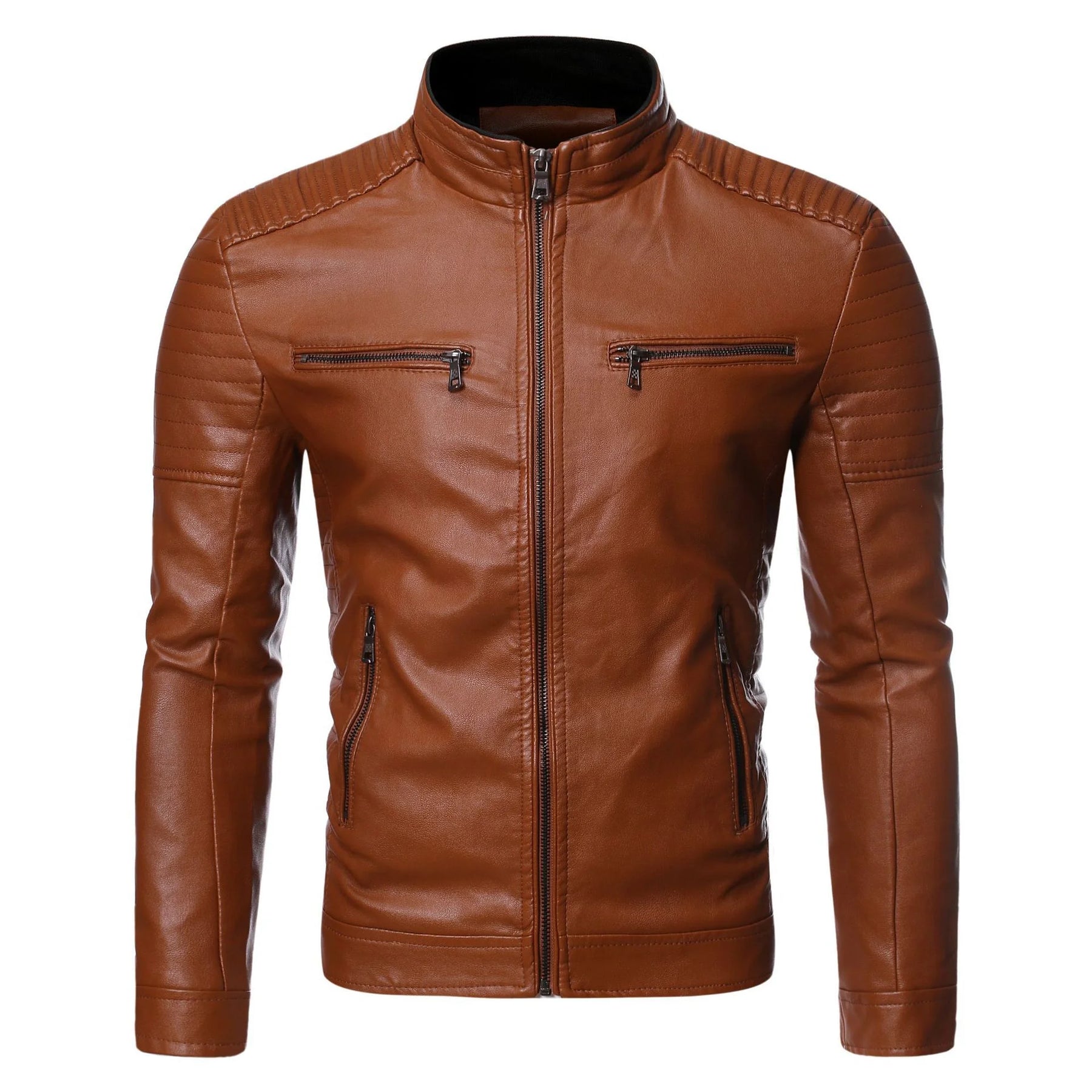 Jaqueta de Couro Masculina Romenzi RZ138 feita em couro premium, com design refinado e interior aquecido para estilo e durabilidade.