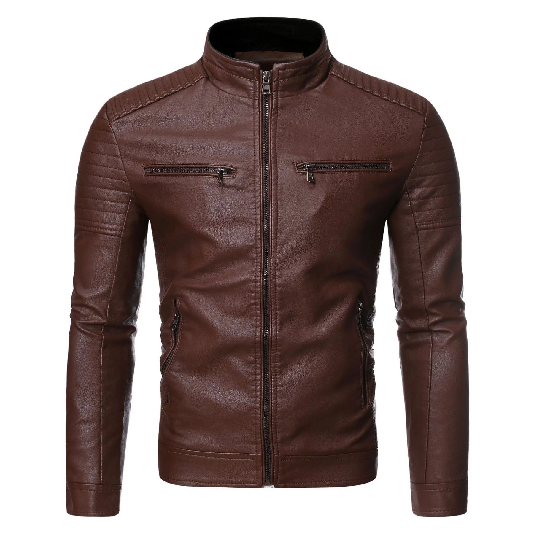Jaqueta de Couro Masculina Romenzi RZ138 feita em couro premium, com design refinado e interior aquecido para estilo e durabilidade.