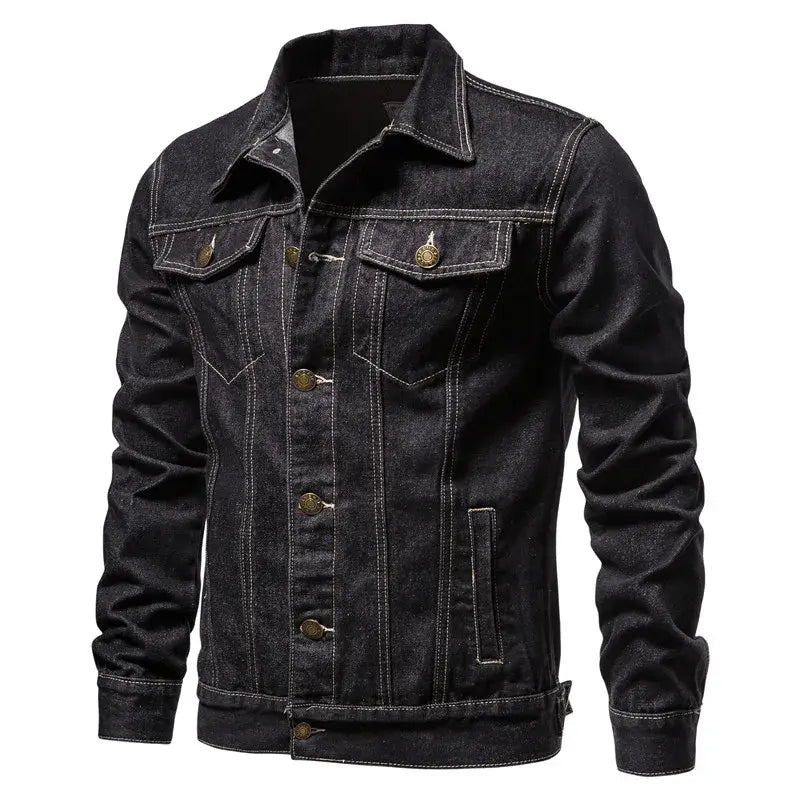 Jaqueta Jeans Masculina Romenzi Classic RZ230 com detalhes sofisticados, design atemporal e materiais de alta qualidade para versatilidade e elegância.