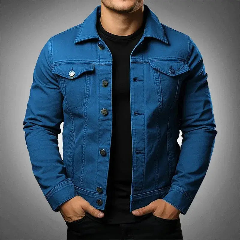 Jaqueta Jeans Masculina Slim Romenzi RZ021 com design moderno, modelagem slim e elegância casual.
