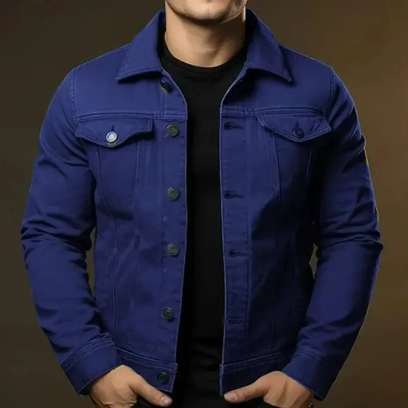 Jaqueta Jeans Masculina Slim Romenzi RZ021 com design moderno, modelagem slim e elegância casual.