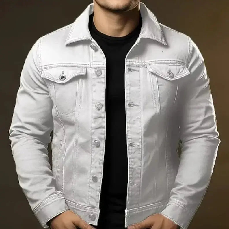 Jaqueta Jeans Masculina Slim Romenzi RZ021 com design moderno, modelagem slim e elegância casual.