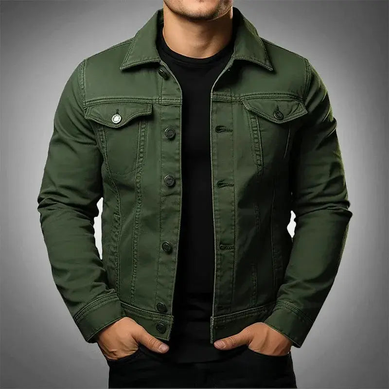 Jaqueta Jeans Masculina Slim Romenzi RZ021 com design moderno, modelagem slim e elegância casual.