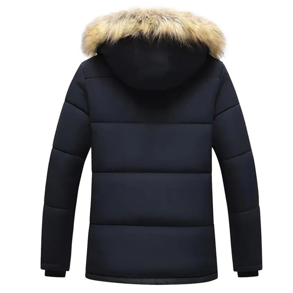 Jaqueta Masculina Bear Romenzi RZ192 em tecido acolchoado, elegante e resistente, com zíper durável.