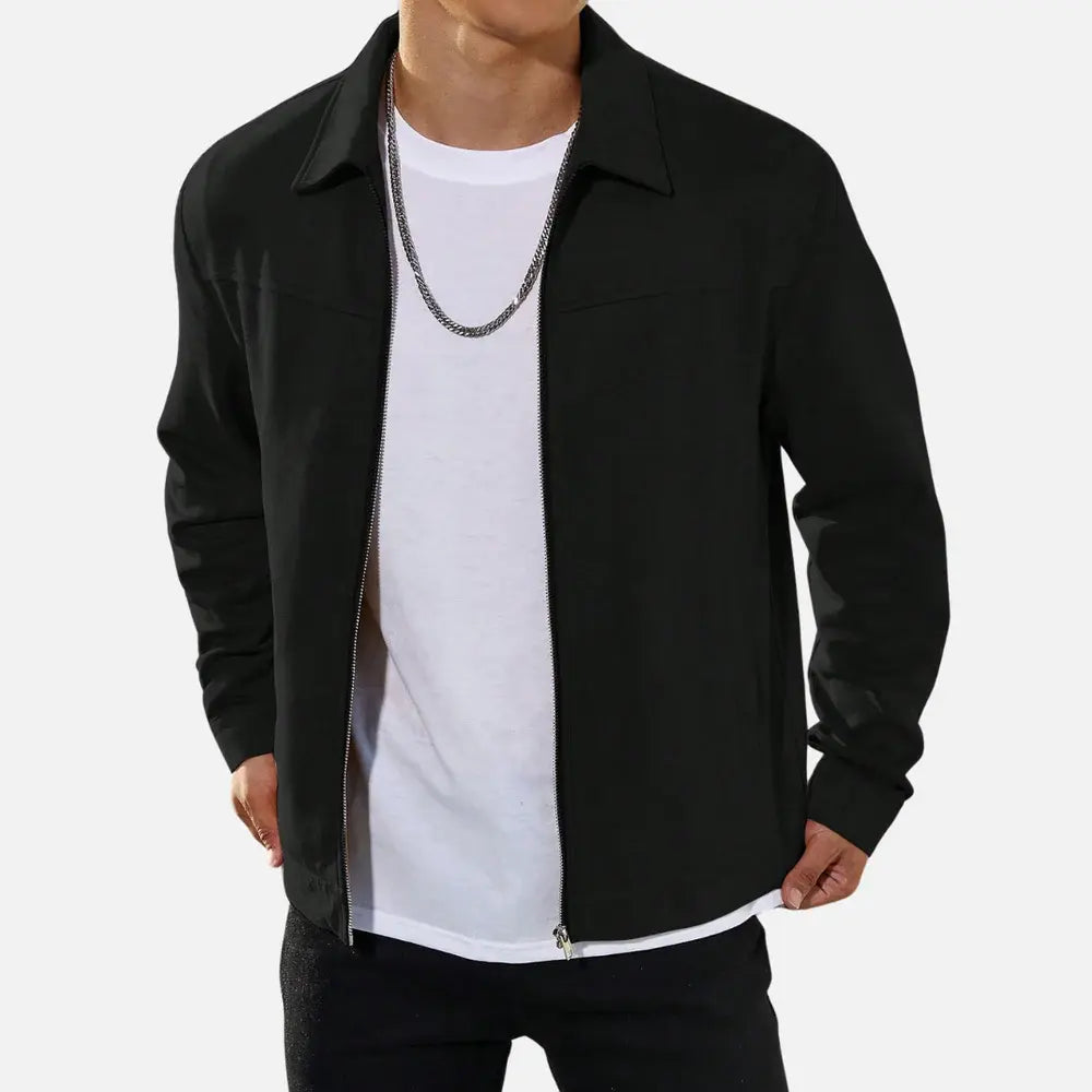 Jaqueta Masculina Casual Romenzi RZ026 com fechamento frontal por zíper, mangas longas e estilo moderno. Conforto e sofisticação para o dia a dia.
