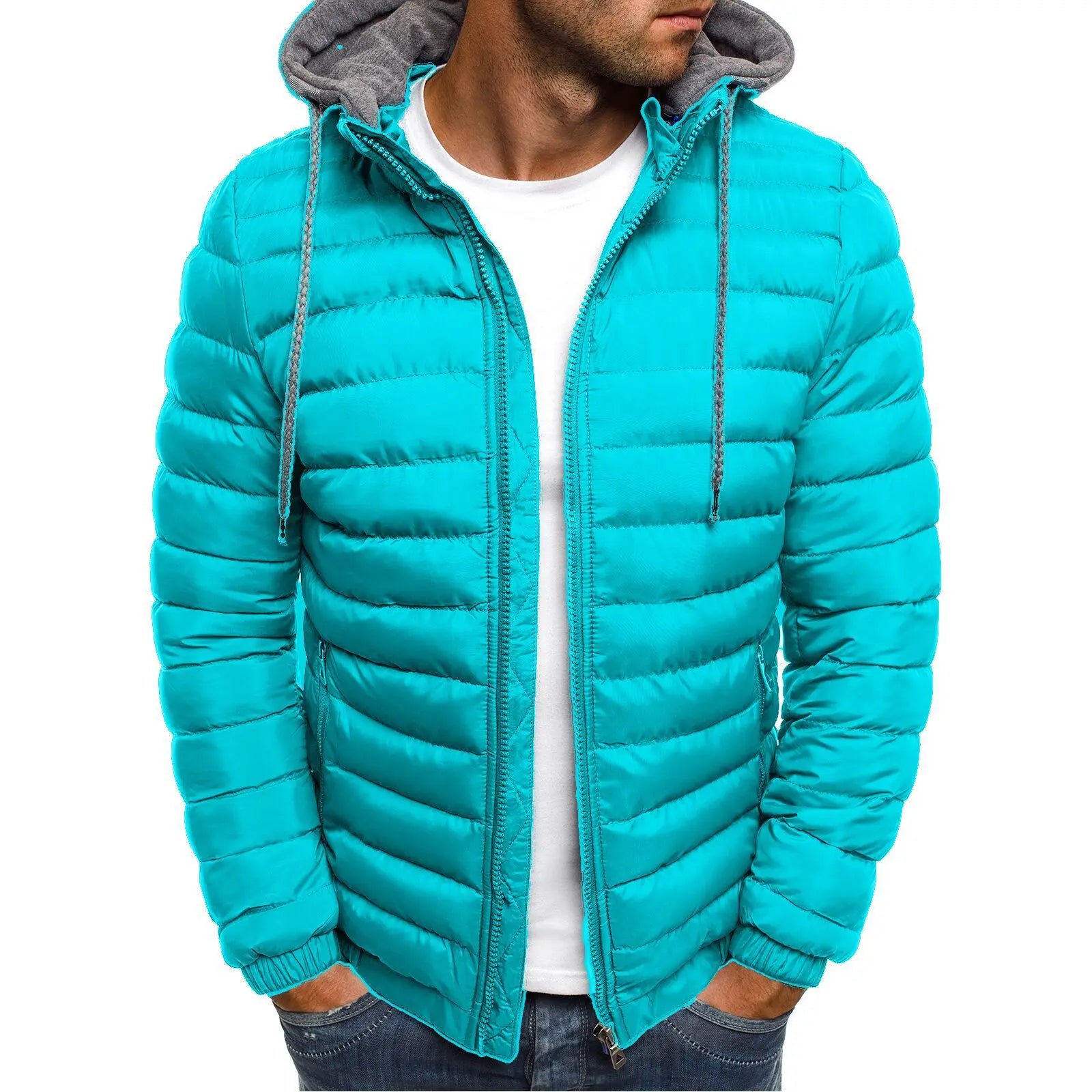 Jaqueta Masculina com Capuz Romenzi RZ137 com design minimalista, fecho de zíper reforçado e isolamento térmico, perfeita para elegância e conforto.
