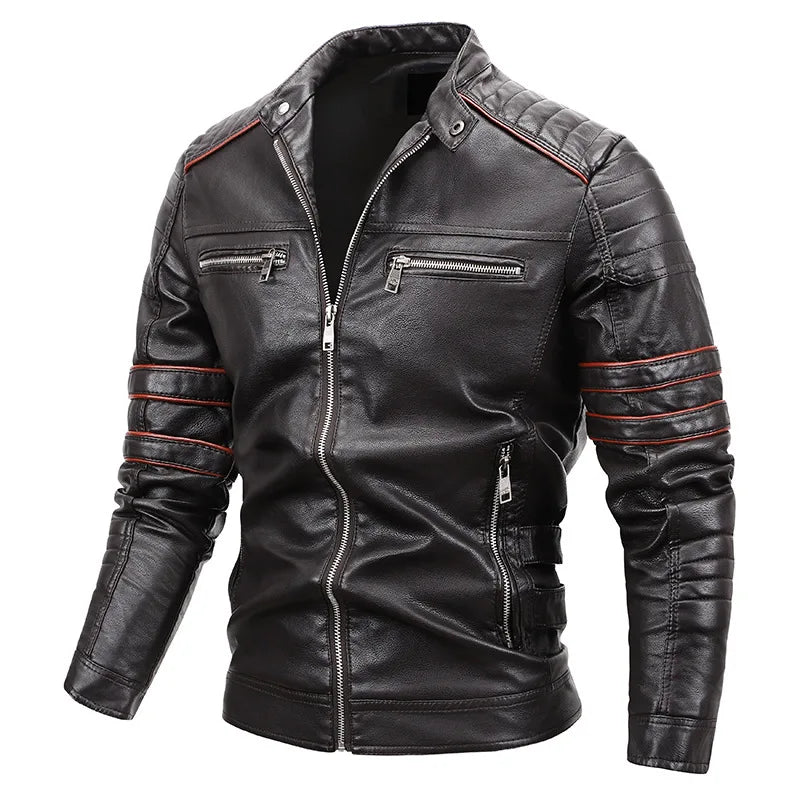 Jaqueta Masculina de Couro Romenzi RZ130 feita em couro premium, com design moderno e interior macio, perfeita para estilo e durabilidade.