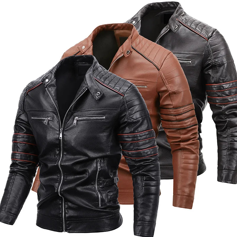 Jaqueta Masculina de Couro Romenzi RZ130 feita em couro premium, com design moderno e interior macio, perfeita para estilo e durabilidade.