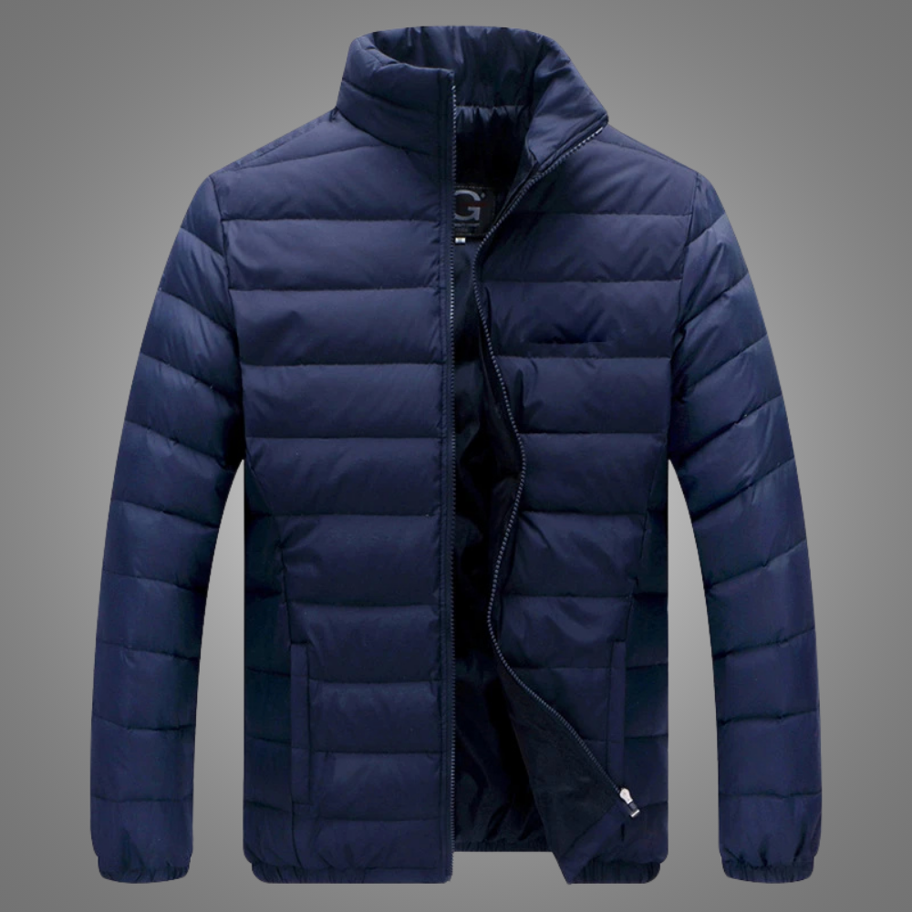 Jaqueta Masculina Outline Romenzi RZ210 em preto, destacando design elegante, isolamento térmico, zíper durável e conforto excepcional.