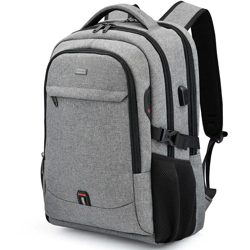 Mochila Executiva Romenzi RZ348 em tecido Oxford impermeável com porta USB e compartimento para notebook 17''. Ideal para negócios e deslocamentos.
