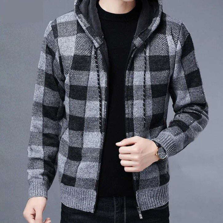 Moletom Xadrez Masculino com Capuz Romenzi RZ110 com design xadrez elegante capuz e conforto que combinam estilo casual e modernidade