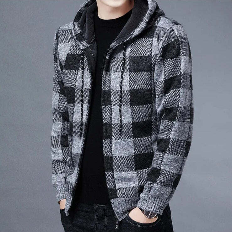 Moletom Xadrez Masculino com Capuz Romenzi RZ110 com design xadrez elegante capuz e conforto que combinam estilo casual e modernidade