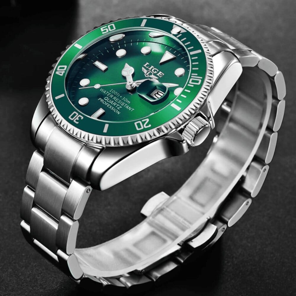 Relógio Masculino LIGE Diamond Romenzi RZ528 feito em aço inoxidável com vidro temperado, Quartz japonês, ponteiros luminosos e resistência à água 50m.