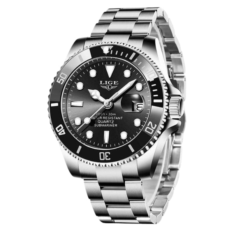 Relógio Masculino LIGE Diamond Romenzi RZ528 feito em aço inoxidável com vidro temperado, Quartz japonês, ponteiros luminosos e resistência à água 50m.