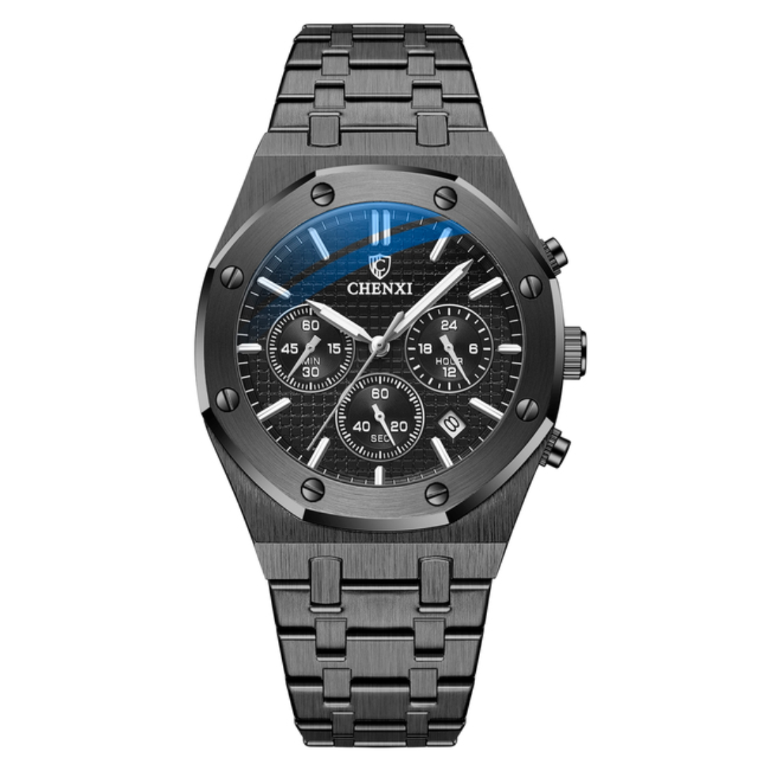Relógio Masculino Romenzi Aero RZ700 com design imponente, pulseira ajustável e resistência à água, unindo estilo, conforto e durabilidade em todas ocasiões.