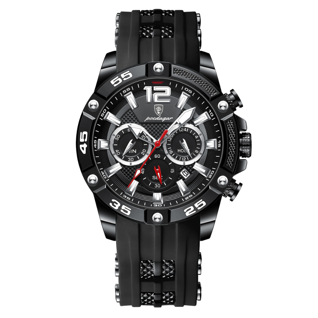 Relógio Masculino Romenzi Agile RZ701 com pulseira em látex e aço inoxidável 904L, design moderno e resistente que une conforto, elegância e praticidade.