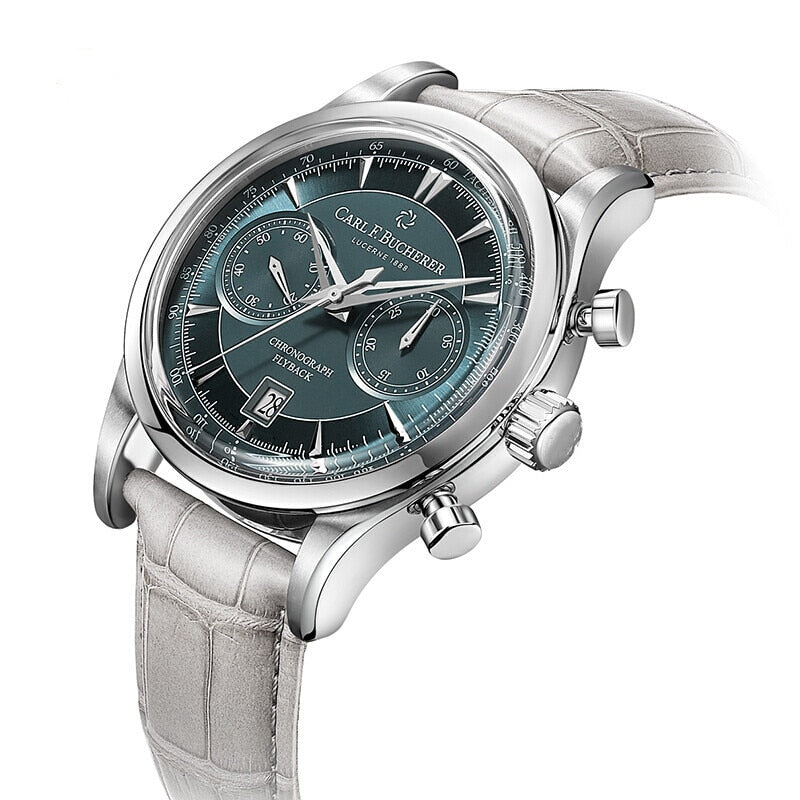 Relógio Masculino Romenzi Flyback RZ708 com pulseira em couro legítimo, mostrador em safira, resistência à água e design ajustável para conforto e estilo.