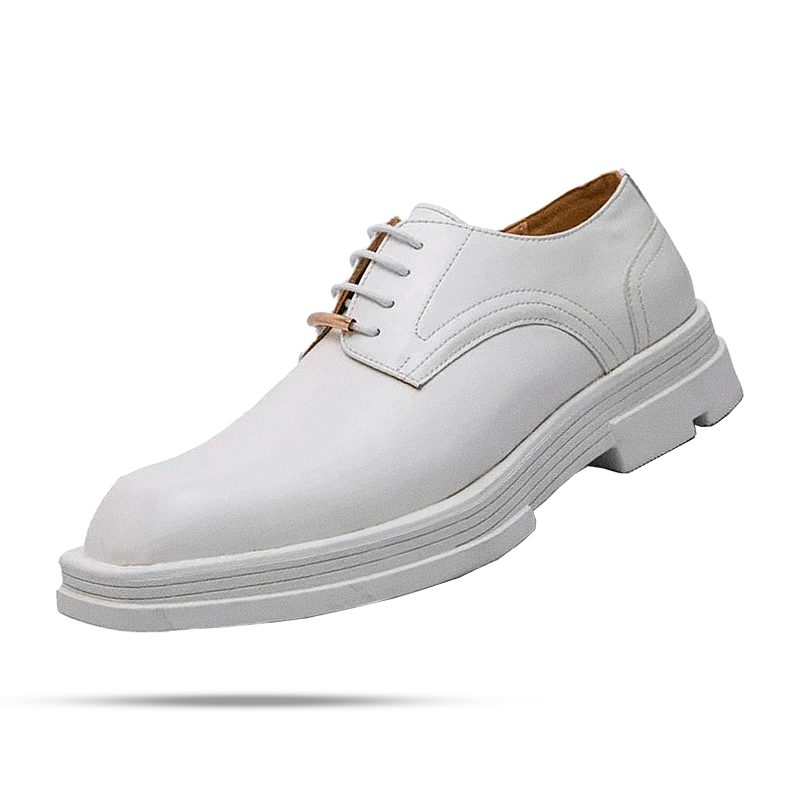 Sapato Masculino Derby Romenzi RZ359 em couro com solado tratorado e plataforma de 5 cm. Visual contemporâneo nas cores preto e off white