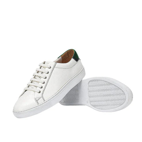 Tênis Masculino Romenzi RZ415 em couro premium azul marinho ou verde com palmilha macia e design sofisticado para conforto e estilo diário.