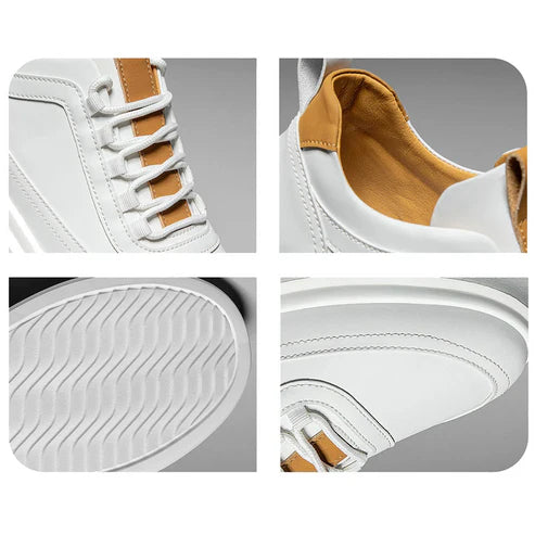 Tênis Masculino Romenzi RZ420 nas cores branco ou marrom com design elegante, palmilha em EVA e sola TPR para conforto e segurança no dia a dia.