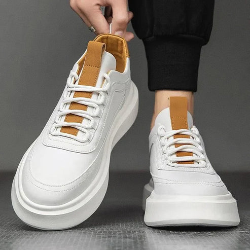 Tênis Masculino Romenzi RZ420 nas cores branco ou marrom com design elegante, palmilha em EVA e sola TPR para conforto e segurança no dia a dia.