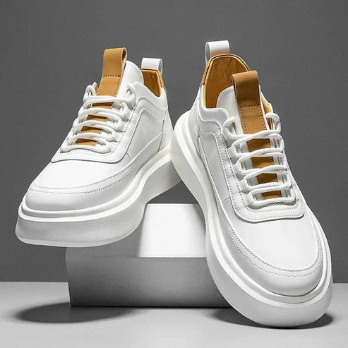 Tênis Masculino Romenzi RZ420 nas cores branco ou marrom com design elegante, palmilha em EVA e sola TPR para conforto e segurança no dia a dia.