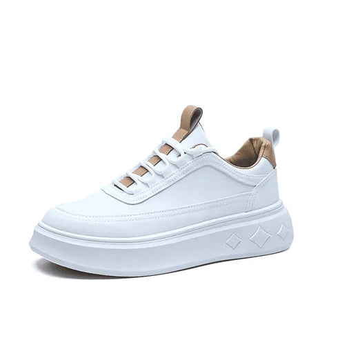 Tênis Masculino Romenzi RZ420 nas cores branco ou marrom com design elegante, palmilha em EVA e sola TPR para conforto e segurança no dia a dia.