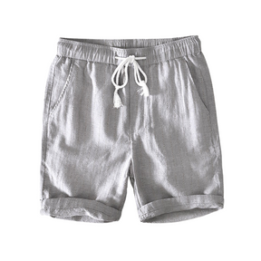 Bermuda Masculina de Linho Listrada Romenzi RZ506 feita em linho premium, leve e respirável, com estampa clássica e caimento sofisticado para estilo elegante.